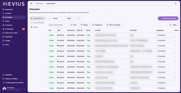 Screenshot: Financeiro Jurídico